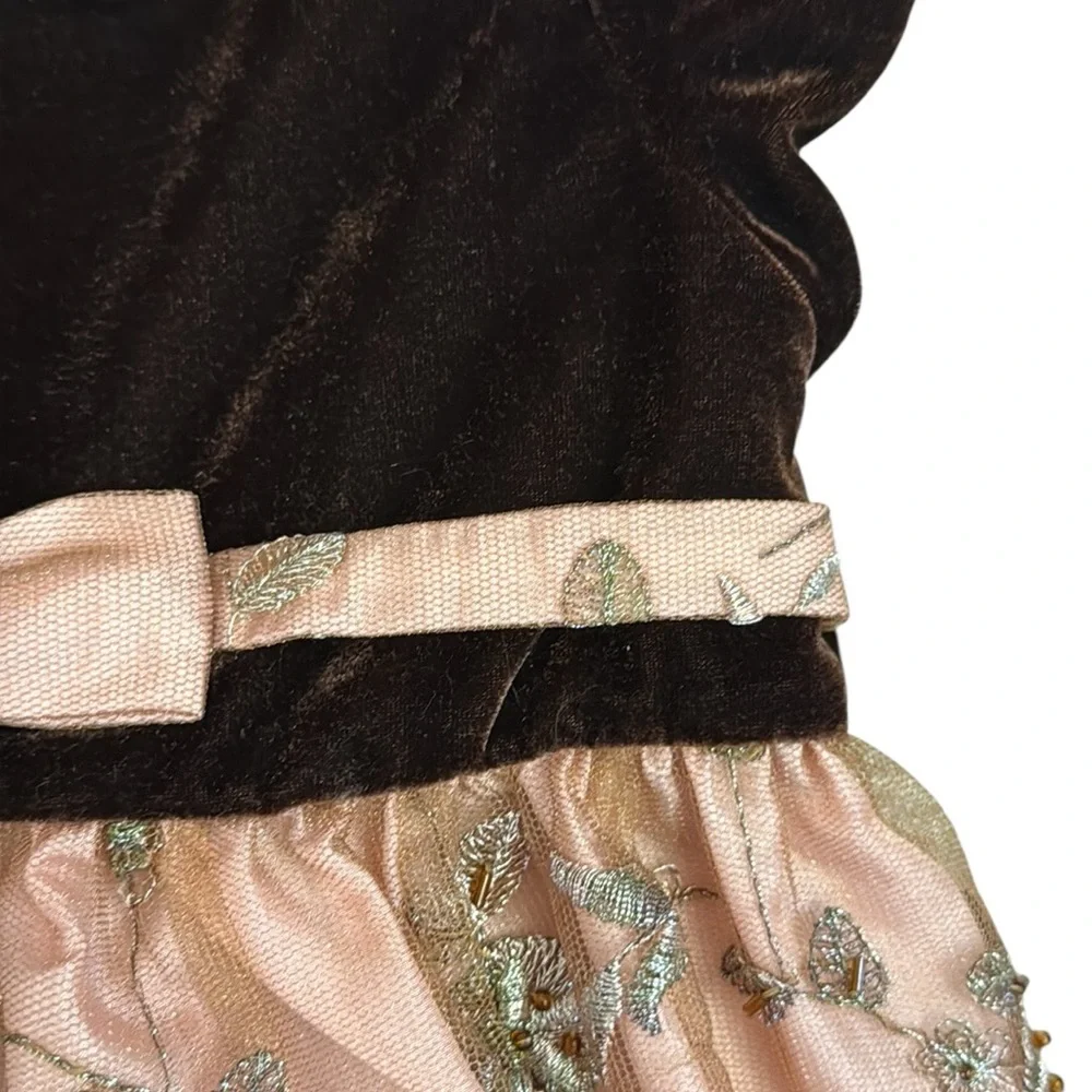 Laura Ashley Toddler Velvet Holiday Dress Pink Embroidered Party 24M Beaded Bow